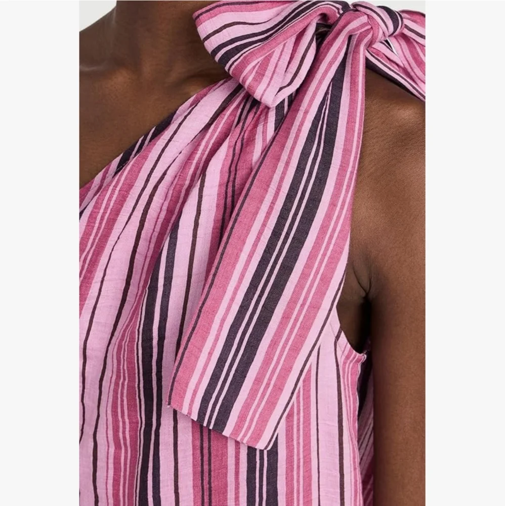 Pink Sarong Striped Dress One-Shoulder Maxi Resortwear Lisa Marie Fernandez